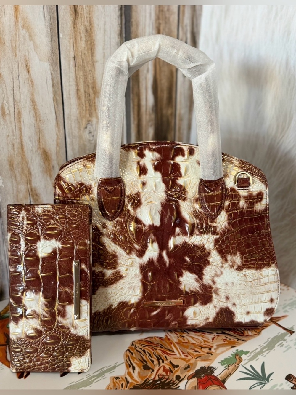 FIRM LAST SET BRAHMIN ROSETTA SUMMER RODEO SATCHEL NWT & ADY WALLET COW NWT